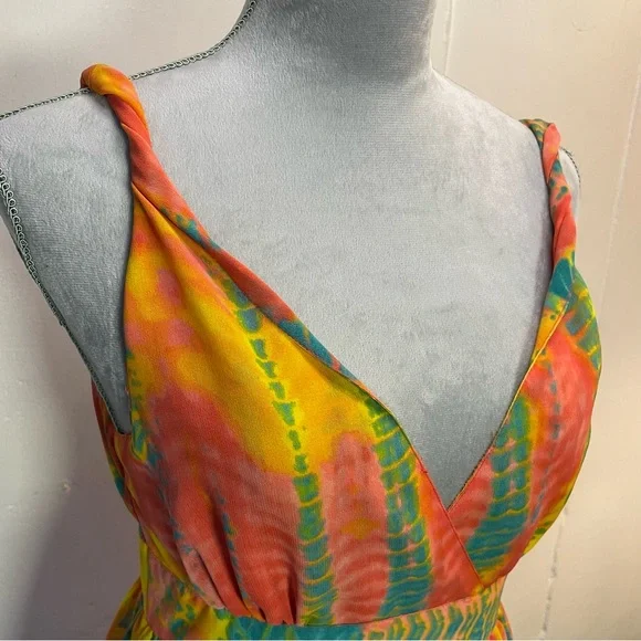 #0158 Dimri Fully Lined Banded Waist Twisted Strap Maxi w/ side Zip. Tie dye-S - Picture 4 of 13